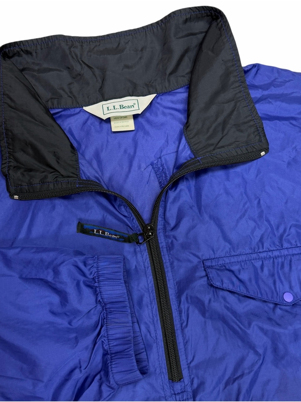 LL Bean Jacket Men Large Blue Rain Wind Breaker Zip Packable Ripstop Nylon Trail